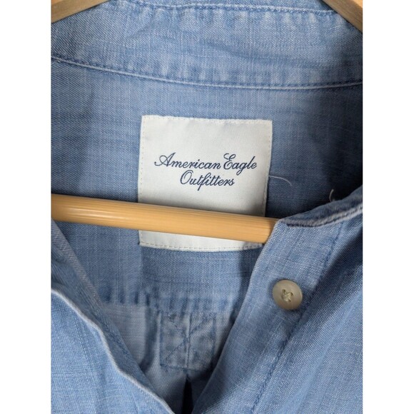American Eagle Outfitters Shirt Small Blue Chambray Lyocell Button Front Mb - Picture 2 of 8